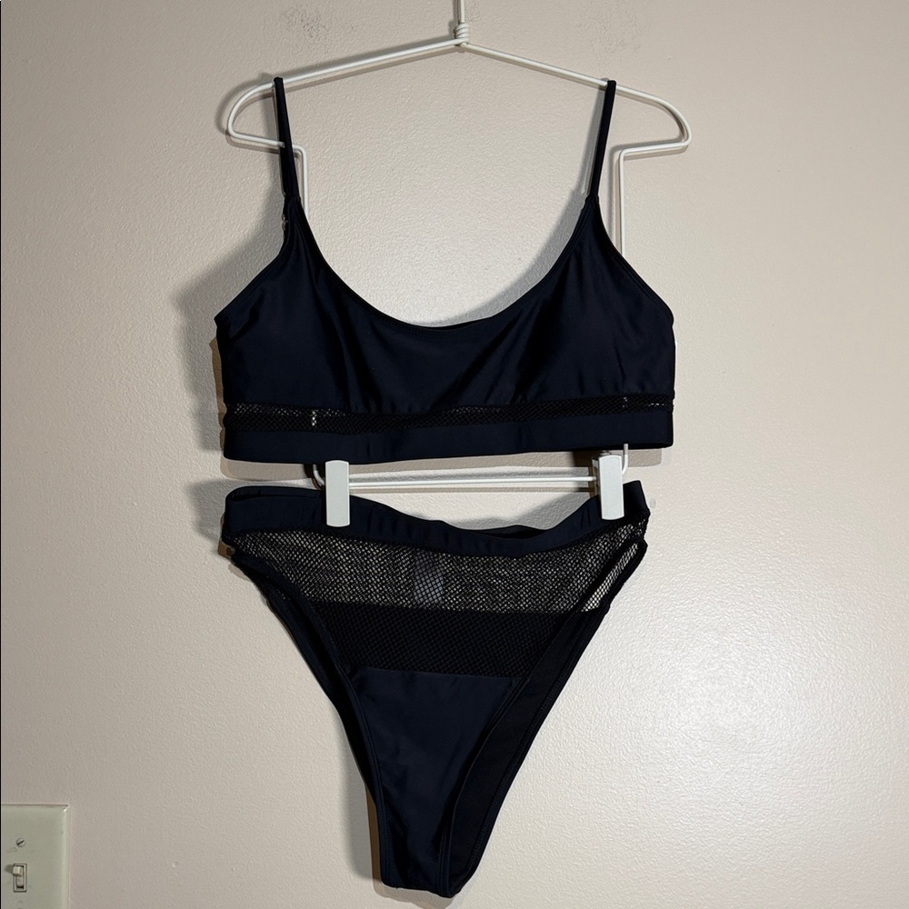 Matte collection Black Mesh-Detail Women's Bikini Set